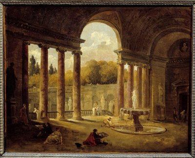 Fonte debaixo de um pórtico. Pintura de Hubert Robert (1733-1808) de Hubert Robert