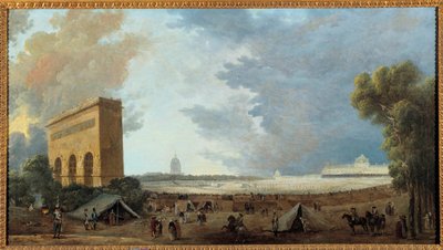 Revolução Francesa: "Fete de la Federation Nationale celebree au Champ de mars à Paris le 14 juillet 1790" Pintura de Hubert Robert (1733-1808). 1790 Sol. 0,52x0,96 m de Hubert Robert