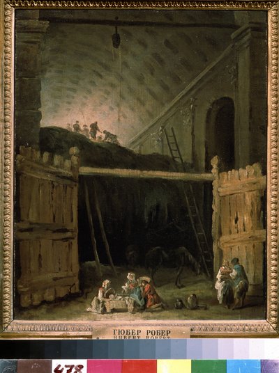 Celeiro de feno em uma basílica. Pintura de Hubert Robert (1733-1808), óleo sobre tela, por volta de 1790, arte francesa. Museu Estadual de Belas Artes A. Pushkin, Moscou. de Hubert Robert