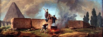 Ciganos fervendo um caldeirão entre as ruínas egípcias (óleo sobre tela) de Hubert Robert