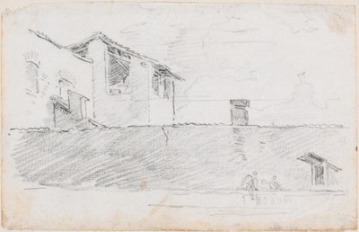 Housetops atrás de uma parede de Hubert Robert