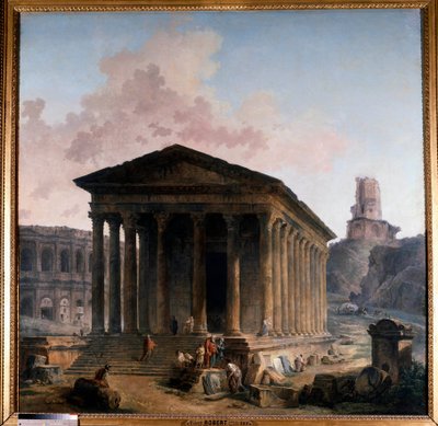 A casa quadrada, as arenas e a torre Magne a Nimes Quadro de Hubert Robert de Hubert Robert