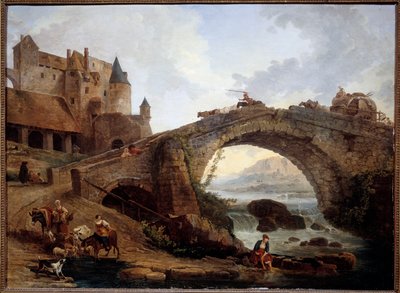 Paisagem com Pintura de Ponte por Hubert Robert (1733-1808) 1776 Sol. 0,76x1,04 m Montpellier musee Fabre de Hubert Robert