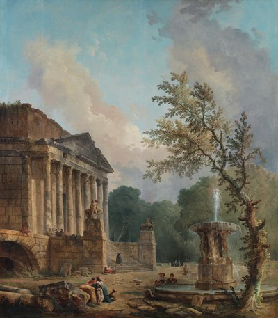 Paisagem com ruínas de um templo romano de Hubert Robert