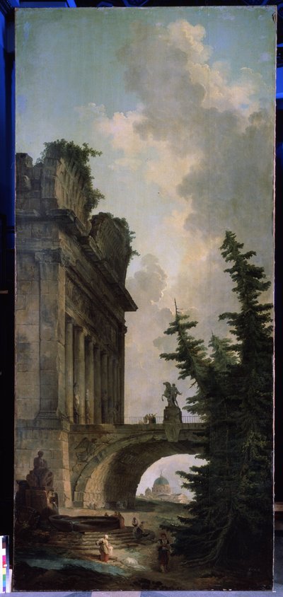 A velha ponte. Pintura de Hubert Robert (1733-1808), óleo sobre tela de Hubert Robert