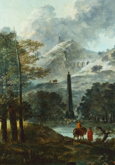 Paisagem montanhosa com obelisco (óleo sobre tela) de Hubert Robert