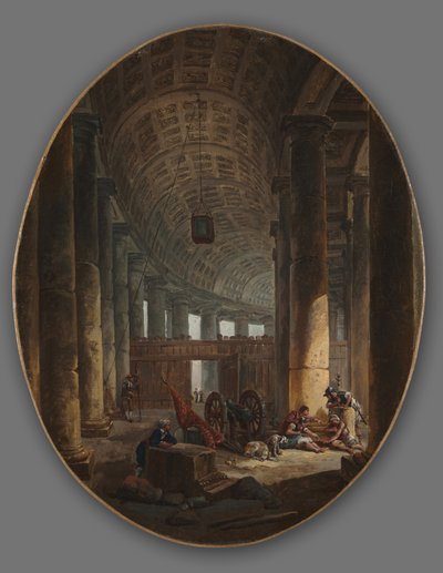 A Colunata de São Pedro, Roma, durante o Conclave, c.1769 de Hubert Robert