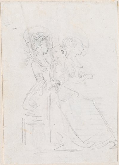 Duas mulheres sentadas com figura masculina entre elas [verso] de Hubert Robert
