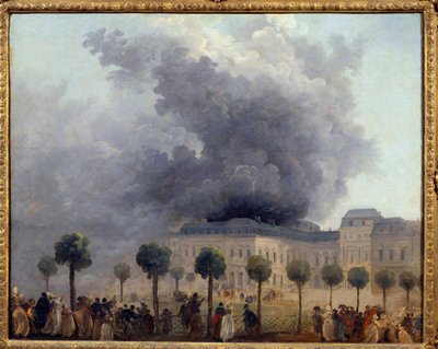 Vista do incêndio da Ópera vista dos jardins do Palais Royal em 8/06/1781, Pintura de Hubert Robert de Hubert Robert