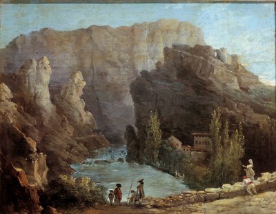 Vista da fonte Vaucluse Painting de Hubert Robert (1733-1805) Avignon do século XVIII, Musee Calvet. de Hubert Robert