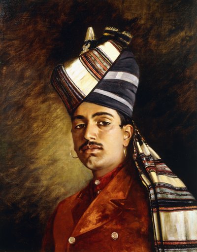 Retrato de um Sikh com adereço militar para a cabeça (óleo sobre tela) de Hubert Vos