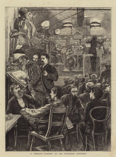 Um concerto de fumar pelos menestréis errantes de Hubert von Herkomer