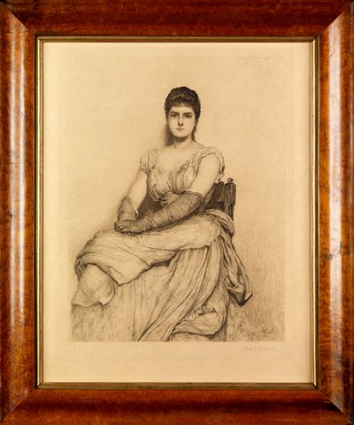 Lady in White (Miss Grant) (gravura) de Hubert von Herkomer