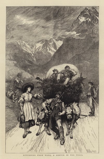Retornando do trabalho, um esboço no Tirol de Hubert von Herkomer