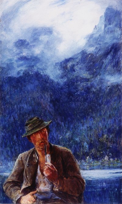 O pescador de Hintersee (bc und wc no papel wove) de Hubert von Herkomer