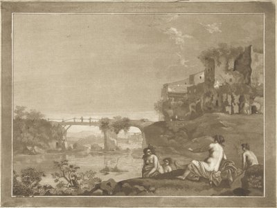 Paisagem com ninfas de banho de Hubertus van Hove
