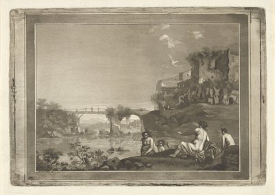 Paisagem com ninfas de banho de Hubertus van Hove