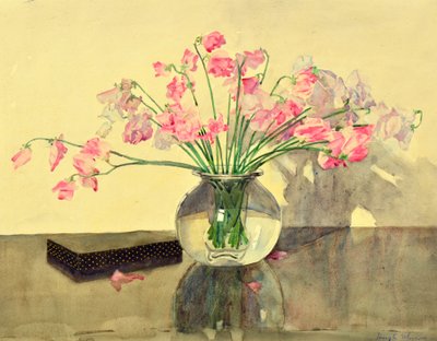 Ervilhas doces em uma tigela de vidro (aquarela) de Hugh Munro