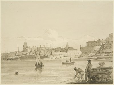 Parte do porto flutuante entre Ropewalk e Canon "s Marsh, mostrando St Mary Redcliffe e a parte de trás de New Gaol, 1822 de Hugh ONeill