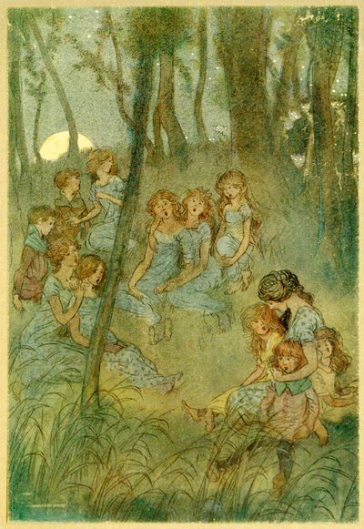 E fadas noturnas do prado, vejam vocês cantando, de As Alegres Comadres de Windsor, 1910. de Hugh Thomson
