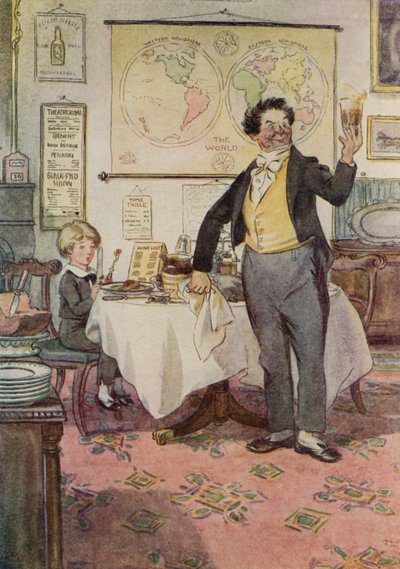 David Copperfield e o empregado de mesa em Yarmouth (cor litho) de Hugh Thomson