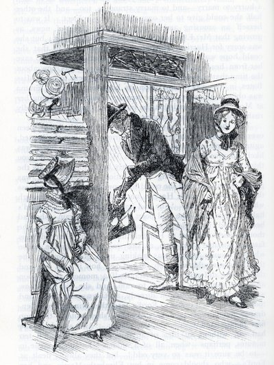 "Emma explica que é ela quem organiza o casamento de Miss Taylor e do Sr. Weston" (ilustração) de Hugh Thomson