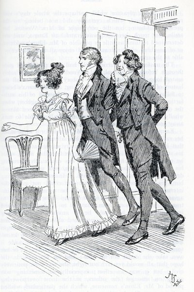 "Emma convidando o Sr. Elton a admirar o retrato de Harriett" de Hugh Thomson