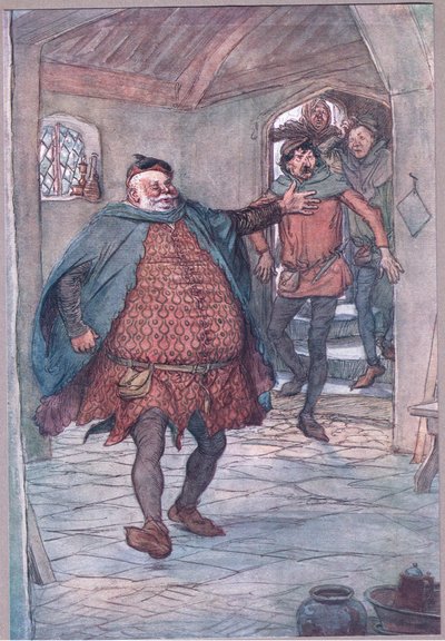 Digite Falstaff, pistola, Nym e Bardolph, ilustração de The Merry Wives of Windsor, 1910 de Hugh Thomson