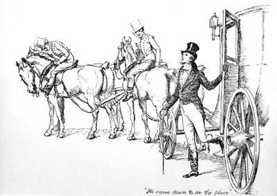 &39;Ele desceu para ver o lugar&39;, ilustração de &39;Pride und Prejudice&39; de Jane Austen, edição publicada em 1894 de Hugh Thomson