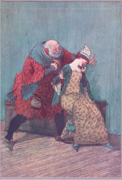 Eu não posso cog, e eles dizem que a arte é isso e que, como muitos desses brotos espinhosos, ilustração de The Merry Wives of Windsor, 1910 de Hugh Thomson