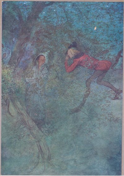 Fui até ela e chorei mamãe e ela chorou Orçamento, ilustração de The Merry Wives of Windsor, 1910 de Hugh Thomson