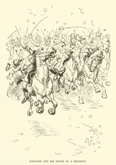 Cortado do seu cavalo por um Brickbat (gravura) de Hugh Thomson