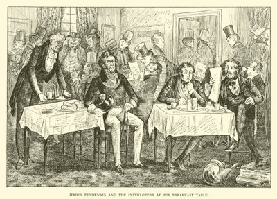Major Pendennis e os Interlopers em sua mesa de café da manhã (gravura) de Hugh Thomson