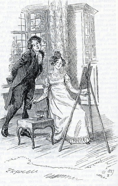 "Sr. Elton fazendo admirar o retrato de Hariett pintado por Emma" de Hugh Thomson