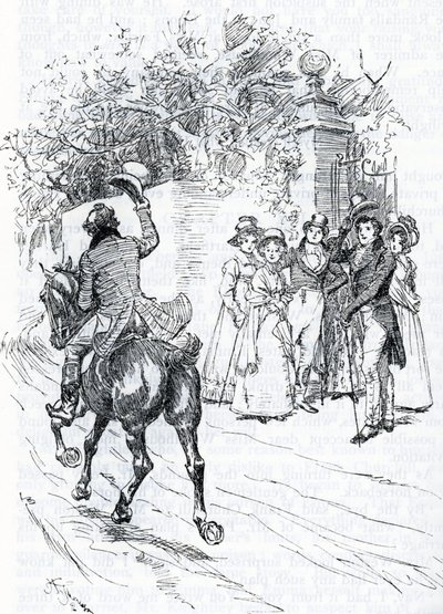 "Sr. Perry montando um cavalo" (ilustração) de Hugh Thomson