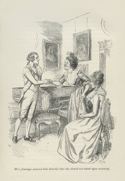 A Sra. Jennings assegurou-lhe diretamente que ela não deveria estar em cerimônia, 1896 de Hugh Thomson