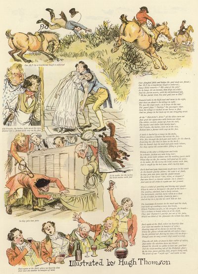 Série de ilustrações representando a caça Hollydale de Hugh Thomson