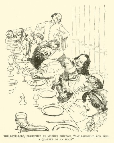 The Revellers, Bewitched by Mother Shipton, "Sat Laughing for Full a Quarter of an Quarter of an Hour" (gravura) de Hugh Thomson
