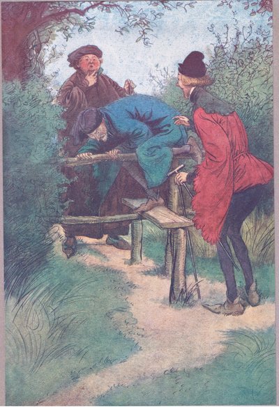 Lá vem meu mestre, Sr. Shallow e outro cavalheiro de Frogmore, ilustração de The Merry Wives of Windsor, 1910 de Hugh Thomson