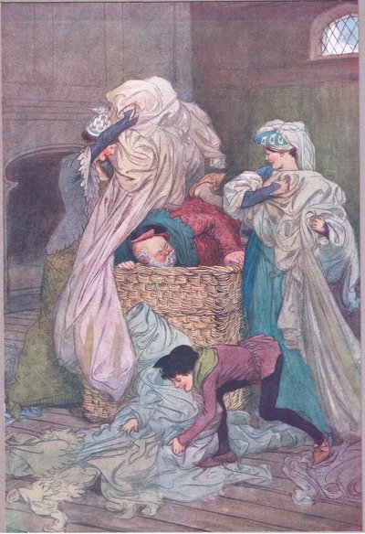 "Eles cobrem-no de linho sujo", ilustração de "The Merry Wives of Windsor". de Hugh Thomson