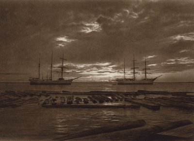 México: Anoitecer, Laguna del Carmen, Estado de Campeche (fotografia a preto e branco) de Hugo Brehme