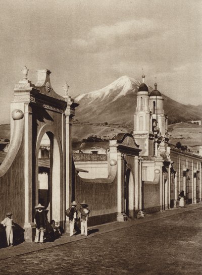 México: Chalchicomula com o Pico de Orizaba (fotografia a preto e branco) de Hugo Brehme