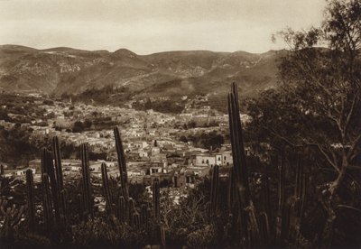 México: Guanajuato, Vista total da aldeia (fotografia a preto e branco) de Hugo Brehme