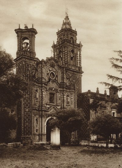 México: Igreja de São Francisco, vista anterior (fotografia a preto e branco) de Hugo Brehme