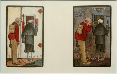 Camponês e morte diante dos portões do céu e do inferno de Hugo Simberg
