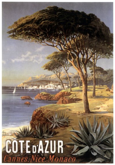 Cartaz publicitário da Cote d "Azur - Cannes, Nice, Mônaco, c. 1900 de Hugo d Alesi