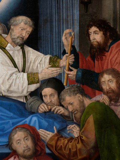 Detalhe da Morte da Virgem (óleo sobre painel) de Hugo van der Goes