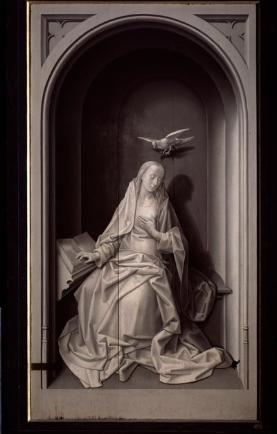 A Virgem da Anunciação, do Tríptico de Portinari, c.1479 (óleo sobre painel) de Hugo van der Goes