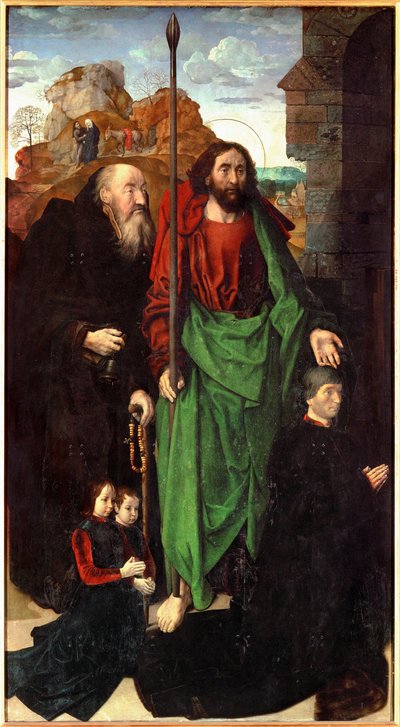 Tommaso Portinari e os seus dois filhos, ladeados por Santo António e São Tomé (têmpera sobre madeira) de Hugo van der Goes