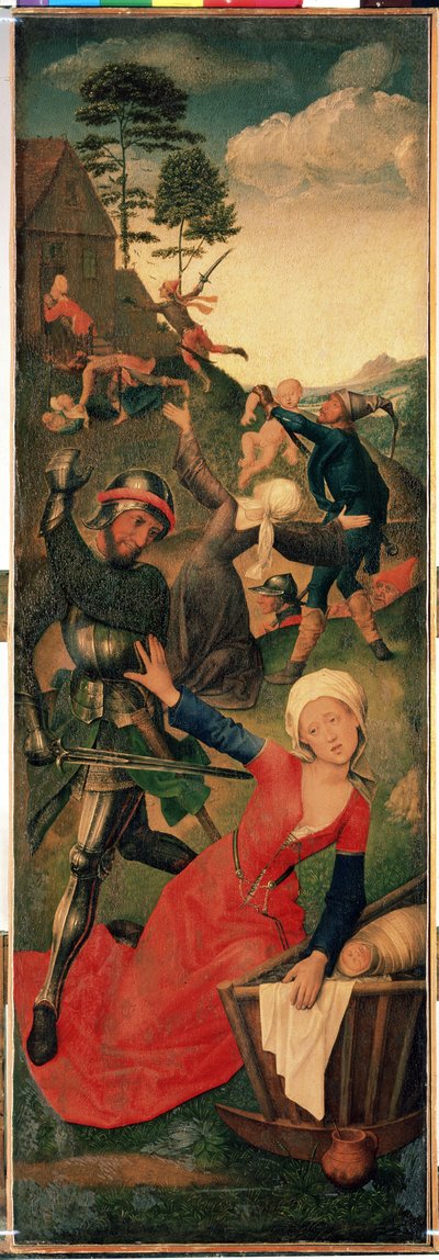 Tríptico da Adoração dos Magos: "O Massacre dos Inocentes" Painel direito. Pintura em madeira por Hugo van der Goes (1435-1482) Dim. 96,3x109,2 cm Museu Hermitage, São Petersburgo de Hugo van der Goes